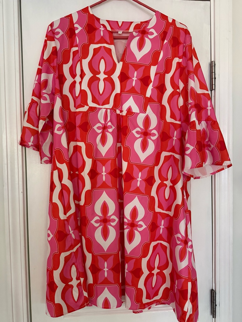 Vibrant Pink & Red Geometric Shift Dress